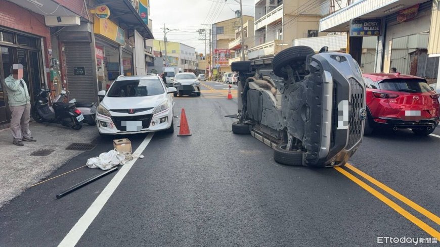 台中阿伯開車撞路邊車側翻！又是酒駕惹禍　先送醫再法辦