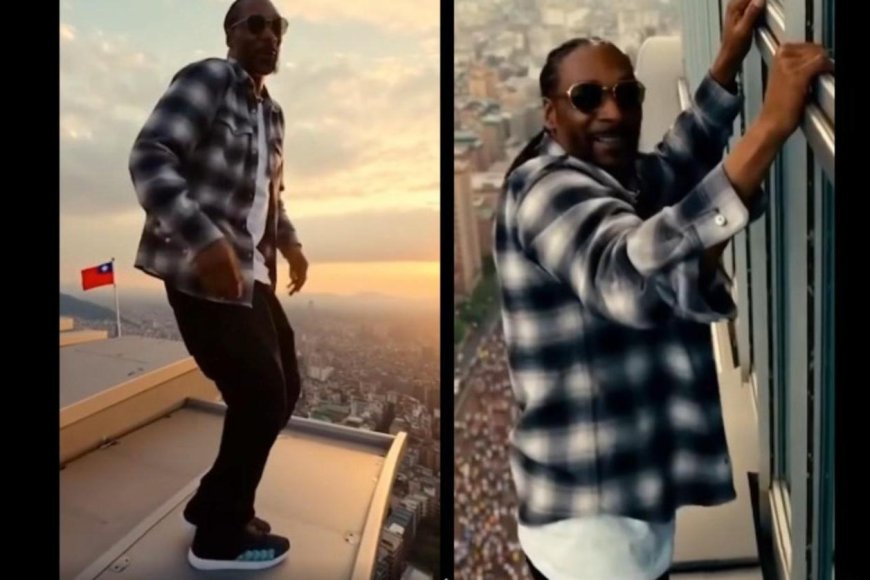 饒舌天王史努比狗狗也「爬」101大樓　還和國旗站在一起