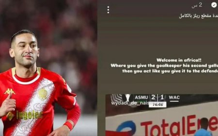 CAF Champions League: Hakim Ziyech criticizes refereeing after Wydad defeat