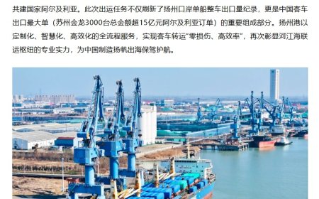 中国客车出口最大单重要一环，扬州口岸今年首批出口国产汽车“登”船启赴阿尔及利亚