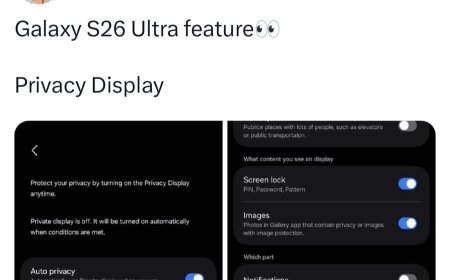 三星 Galaxy S26 Ultra 手机防窥屏幕设置界面曝光，支持自动、按内容触发等