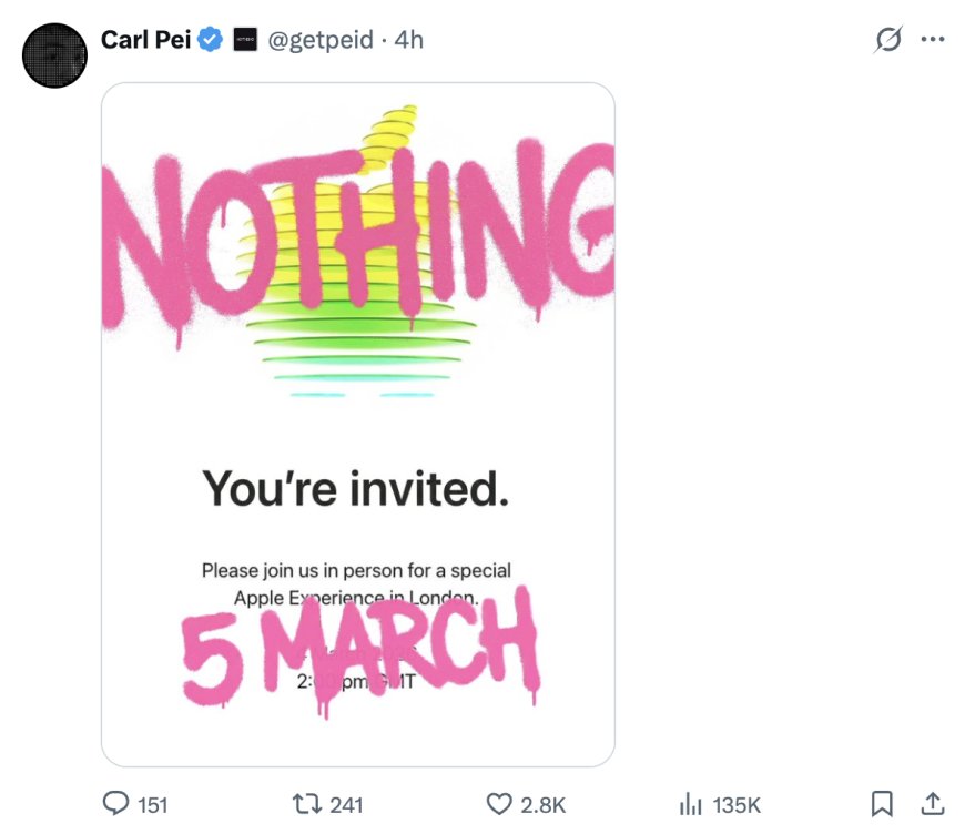 Nothing 魔改苹果邀请函海报，透露 Phone（4a）系列手机 3 月 5 日发布