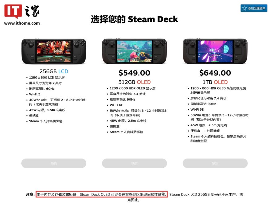 Valve：内存及存储装置短缺是部分情况下 Steam Deck OLED 缺货的原因