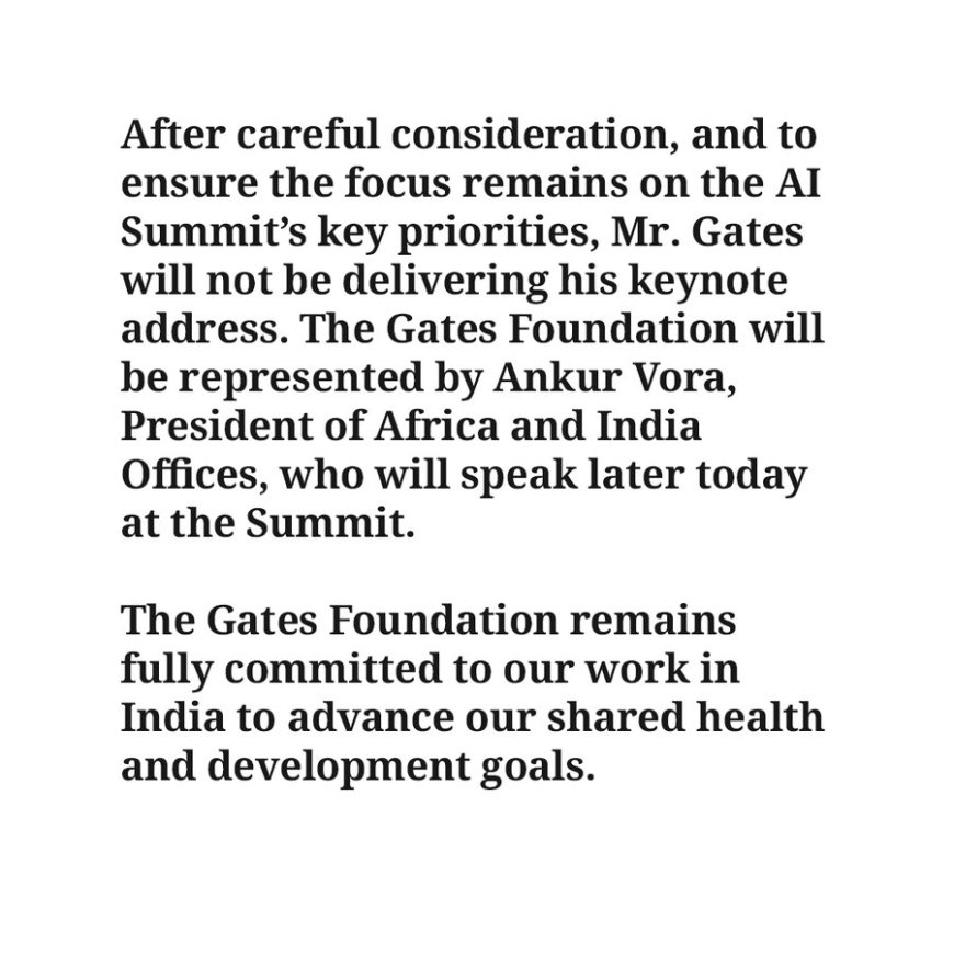 比尔・盖茨突然取消印度 AI 峰会主题演讲，此前因与爱泼斯坦往来遭批评