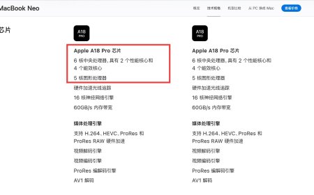 苹果MacBook Neo搭载残血版A18 Pro 砍掉一个GPU核心