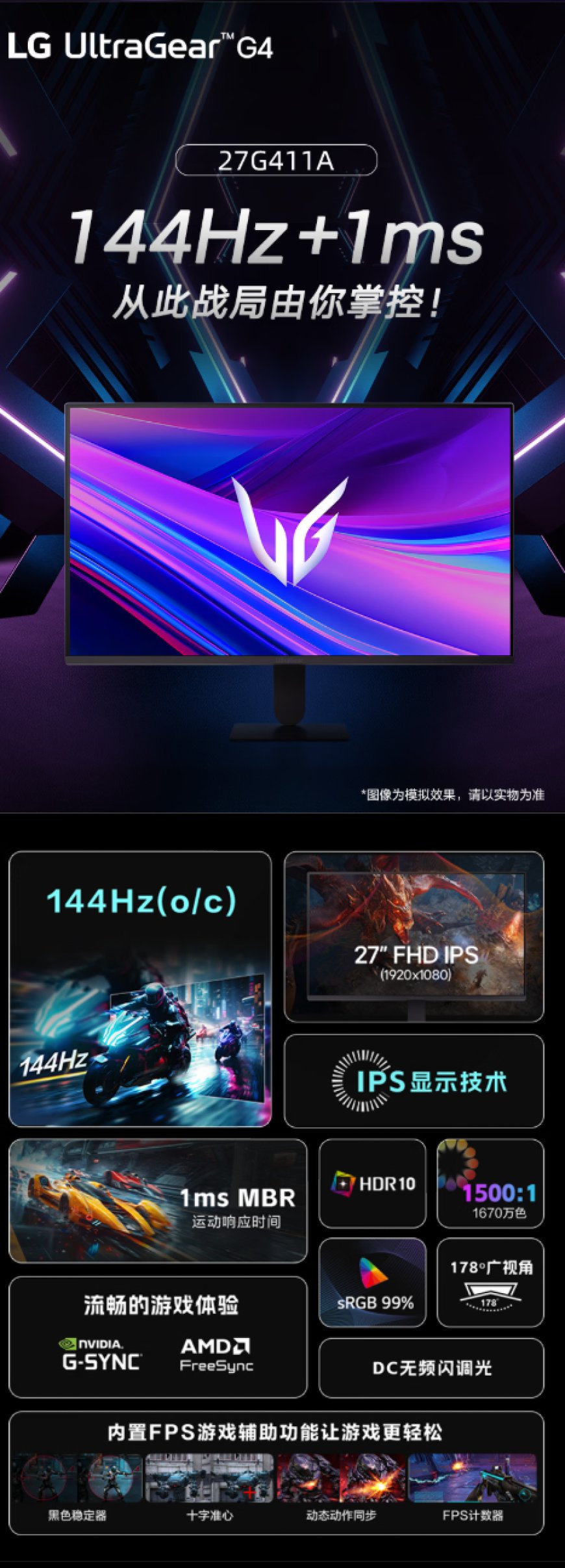LG UltraGear G4 23.8/27 英寸电竞显示器预约开启：1080P 144Hz，649/799 元