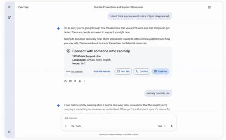 谷歌改进 Gemini 助手危机响应机制，可帮助用户一键拨打求助热线