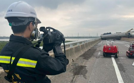 台61線醋酸甲酯槽車翻覆　化學署「履帶式偵檢機器人」深入危險熱區