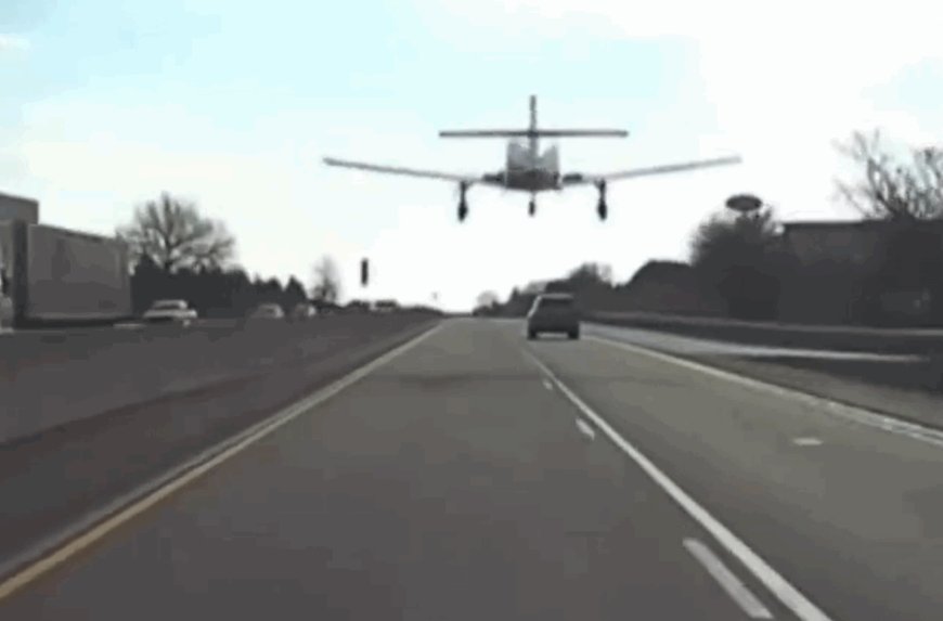 现实版GTA 美国一架飞机在公路上紧急迫降 后车拍下惊险全程