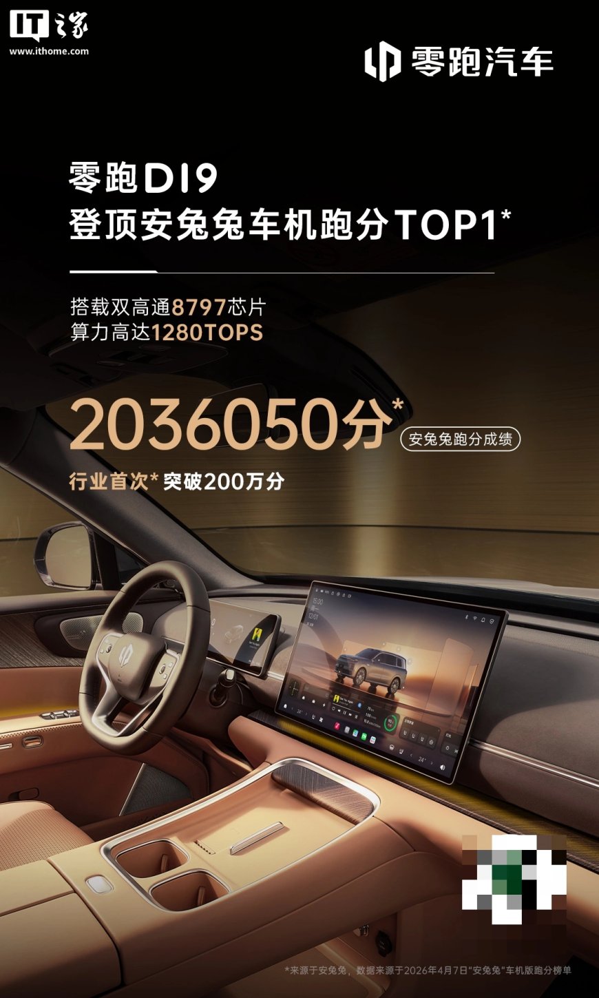 行业首破 200 万跑分车型：零跑 D19 豪华旗舰 SUV 安兔兔成绩 2036050 分位列第一