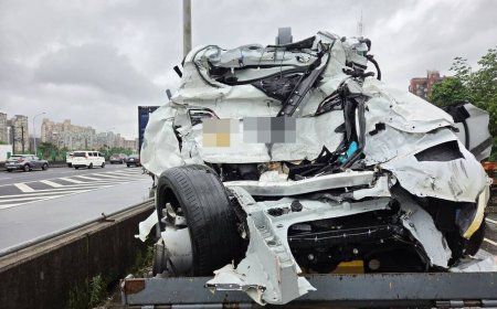 國1特斯拉自撞等救援　遭聯結車追撞車尾全爛！駕駛站旁邊擦挫傷