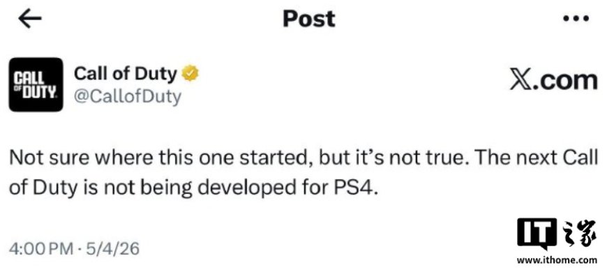 开发商确认下一部《使命召唤》淘汰旧世代游戏机，不支持在 PS4/Xbox One 上运行